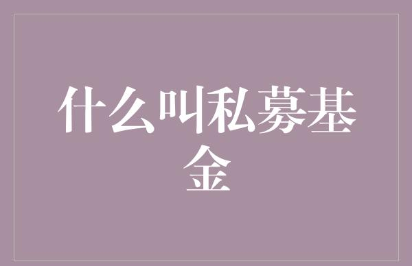 私募基金定义_私募基金投资策略_私募基金与公募基金区别
