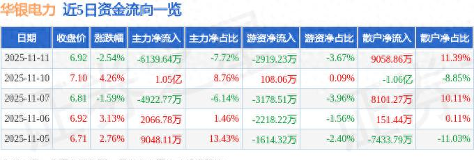 华银电力主力资金流向_华银电力现股价_华银电力资金流向分析